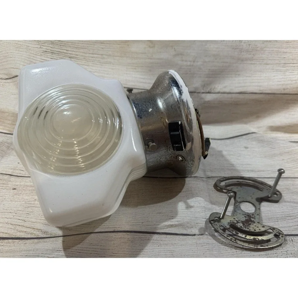 Vintage Bathroom Wall Sink Lamp Sconce Milk Glass Outlet Headlight Pull Chain